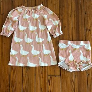 Milkbarn dress set with bloomers. Geese pattern.